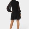 bebe2152_black_3_fb305391-93f4-4114-bdb9-92bed972b9f7 Long Sleeve Mock Neck Chifon Smocked Mini Dress